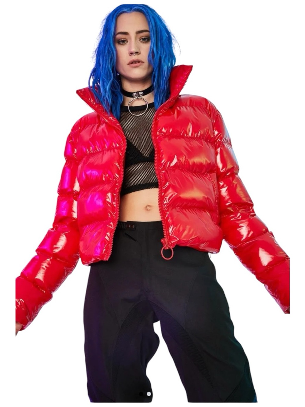 Dolls Kill Current Mood Hellbent Heart Red Glossy Cropped Puffer Jacket S NWT